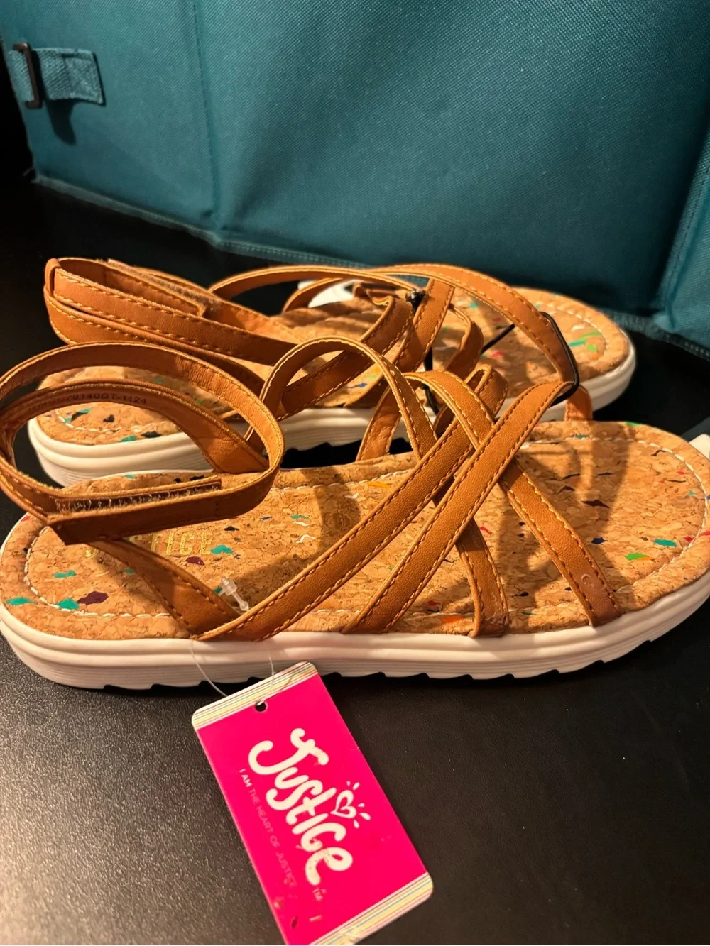 Justice Tan Strappy Cork-Style Kids Sandals